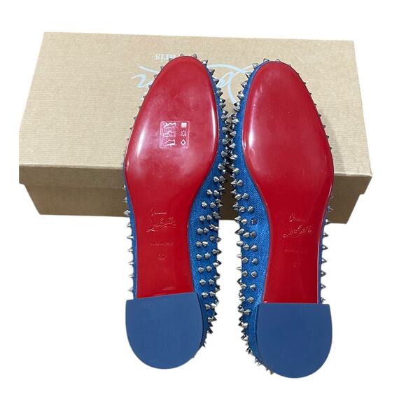 Christian Louboutin Sweetie Jane Spikes Denim Flat 37 Blue - Picture 8 of 10